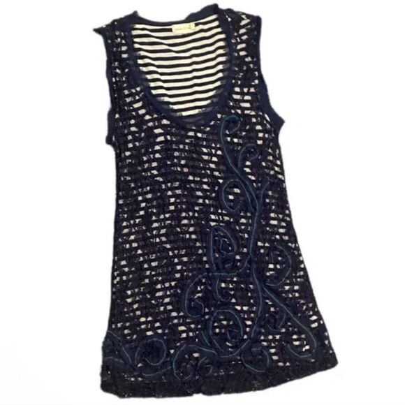 Anthropologie Meadow Rue Lace Overlay Striped Top (M) - Picture 2 of 10